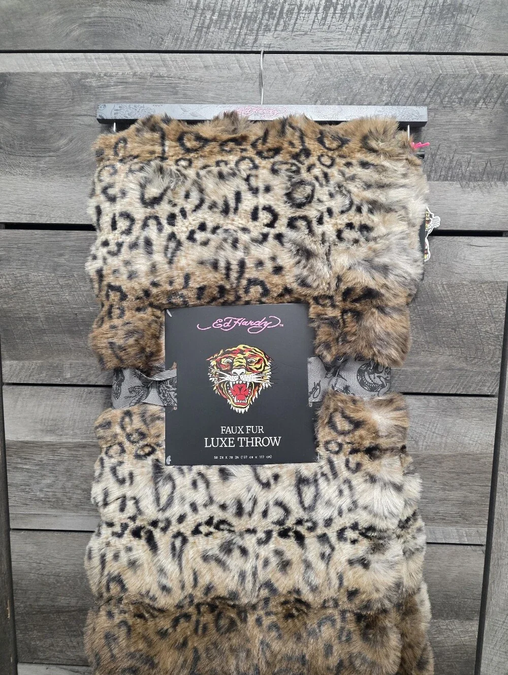 Ed Hardy Faux Fur Luxe Throw Blanket Leopard Print Viral New